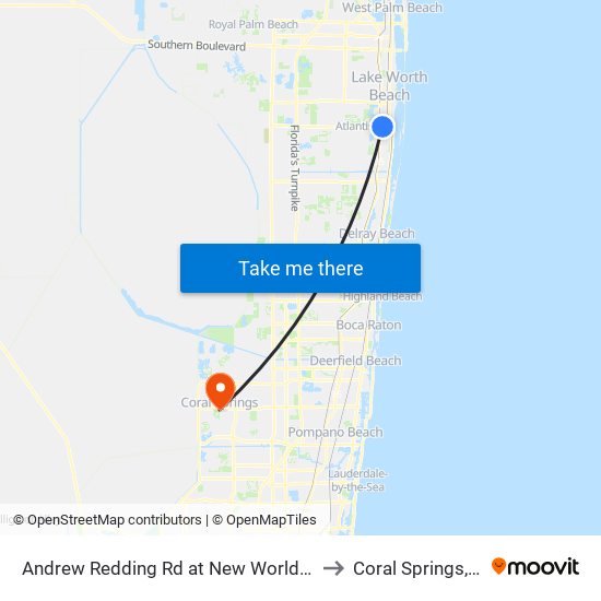 Andrew Redding Rd at New World Ave to Coral Springs, FL map