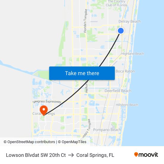 Lowson Blvdat SW 20th Ct to Coral Springs, FL map