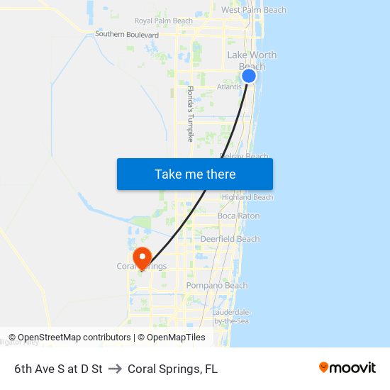 6th Ave S at D St to Coral Springs, FL map