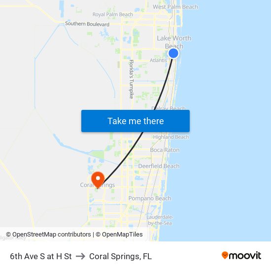 6th Ave S at H St to Coral Springs, FL map