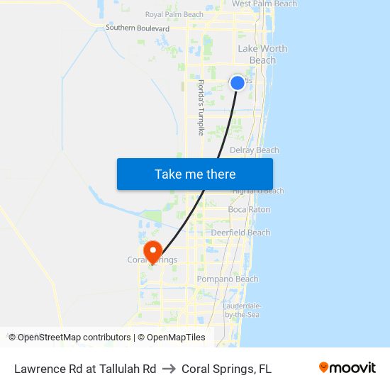 Lawrence Rd at Tallulah Rd to Coral Springs, FL map