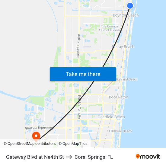 Gateway Blvd at Ne4th St to Coral Springs, FL map