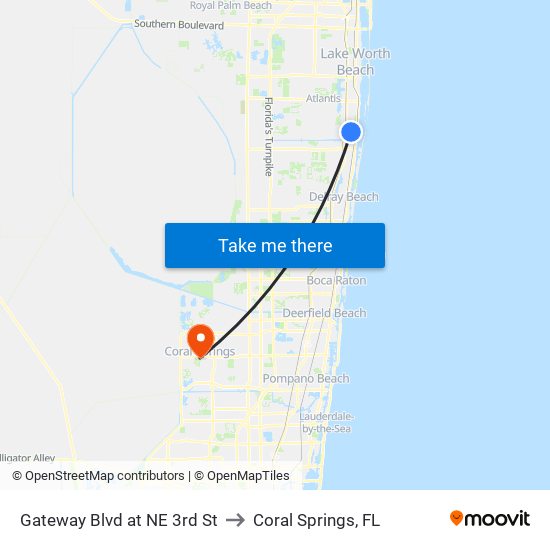 GATEWAY BLVD at NE 3RD ST to Coral Springs, FL map