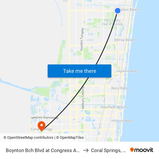 Boynton Bch Blvd at  Congress Ave to Coral Springs, FL map