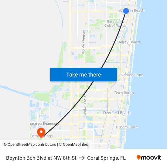 Boynton Bch Blvd at NW 8th St to Coral Springs, FL map