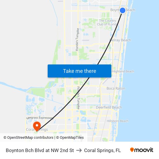 Boynton Bch Blvd at NW 2nd St to Coral Springs, FL map