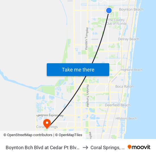 Boynton Bch Blvd at Cedar Pt Blvd 2 to Coral Springs, FL map