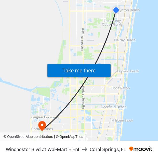 Winchester Blvd at Wal-Mart E Ent to Coral Springs, FL map