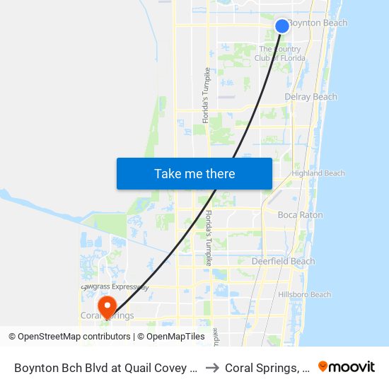 Boynton Bch Blvd at Quail Covey Rd to Coral Springs, FL map
