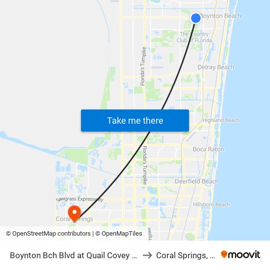 BOYNTON BCH BLVD at QUAIL COVEY RD to Coral Springs, FL map