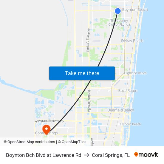 Boynton Bch Blvd at Lawrence Rd to Coral Springs, FL map