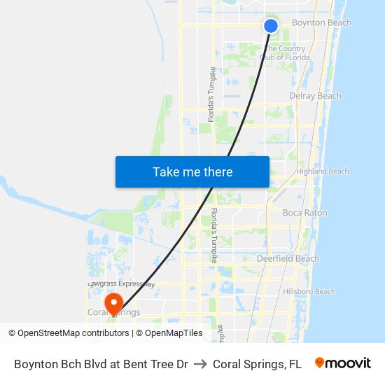 BOYNTON BCH BLVD at BENT TREE DR to Coral Springs, FL map