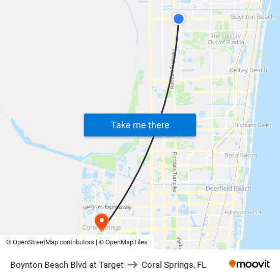 Boynton Beach Blvd at Target to Coral Springs, FL map