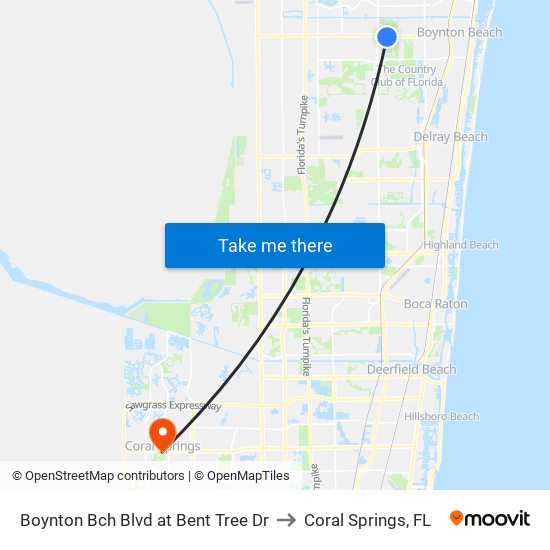 Boynton Bch Blvd at Bent Tree Dr to Coral Springs, FL map