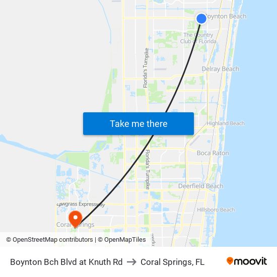 Boynton Bch Blvd at Knuth Rd to Coral Springs, FL map