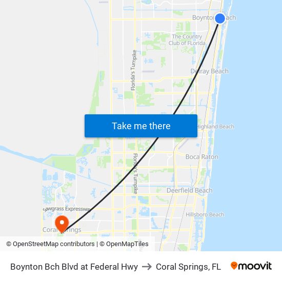 Boynton Bch Blvd at Federal Hwy to Coral Springs, FL map