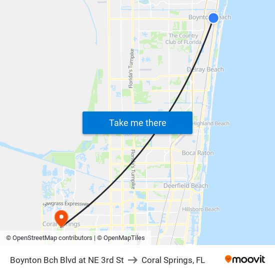 Boynton Bch Blvd at NE 3rd St to Coral Springs, FL map