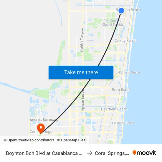 Boynton Bch Blvd at Casablanca Apts to Coral Springs, FL map