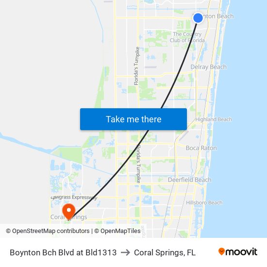 Boynton Bch Blvd at Bld1313 to Coral Springs, FL map