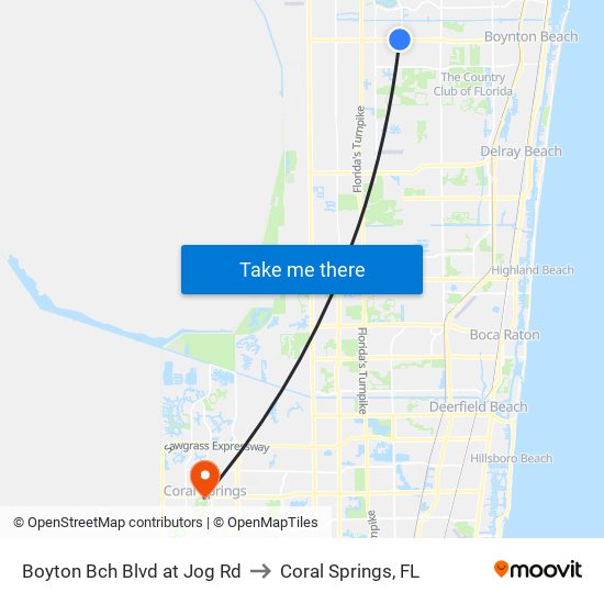 Boyton Bch Blvd at Jog Rd to Coral Springs, FL map