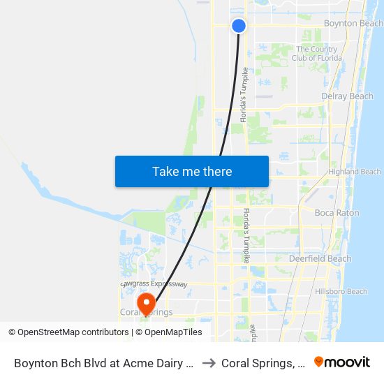Boynton Bch Blvd at Acme Dairy Rd to Coral Springs, FL map