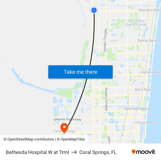 Bethesda Hospital W at Trml to Coral Springs, FL map