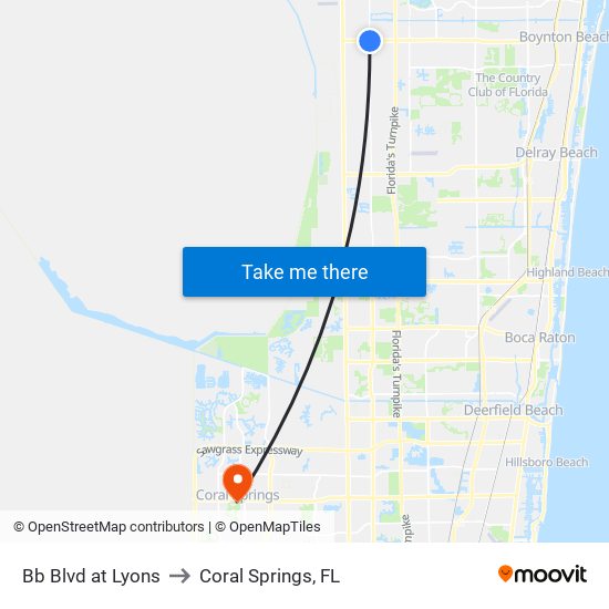 Bb Blvd at Lyons to Coral Springs, FL map