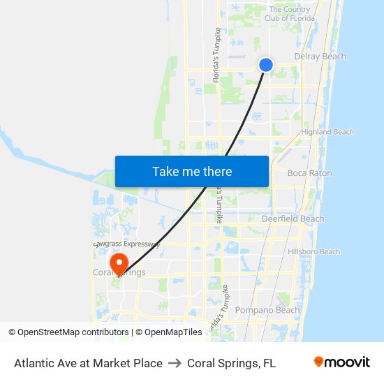 Atlantic Ave at Market Place to Coral Springs, FL map