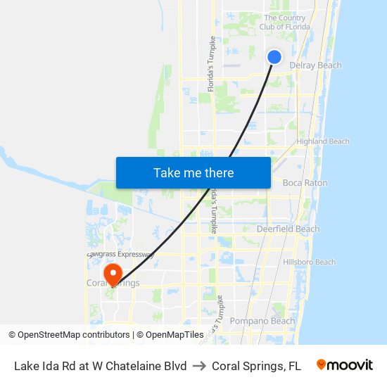 Lake Ida Rd at  W Chatelaine Blvd to Coral Springs, FL map