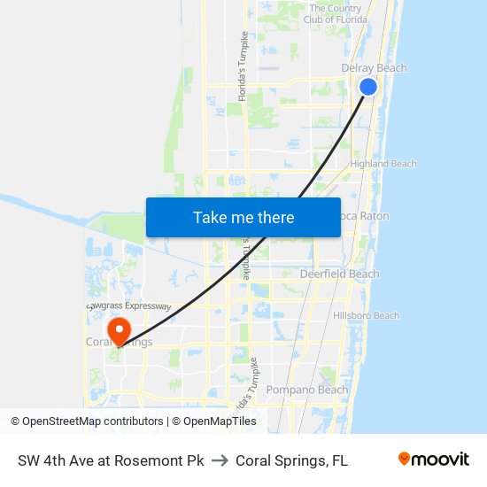 SW 4TH AVE at ROSEMONT PK to Coral Springs, FL map