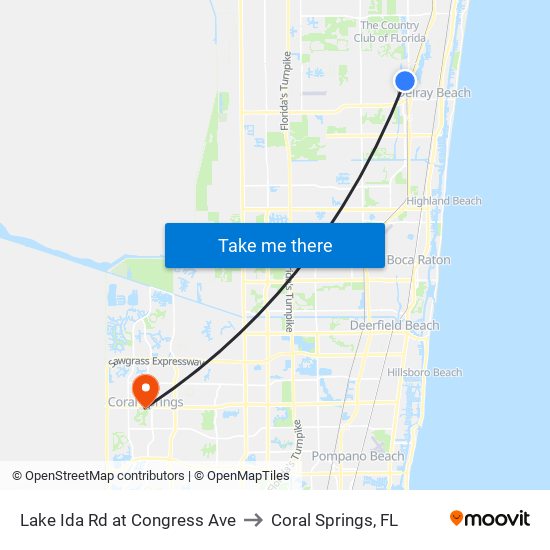 Lake Ida Rd at  Congress Ave to Coral Springs, FL map