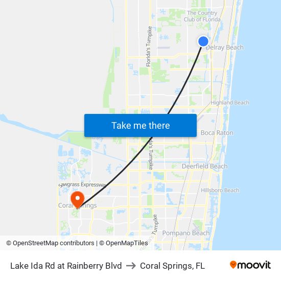 Lake Ida Rd at  Rainberry Blvd to Coral Springs, FL map