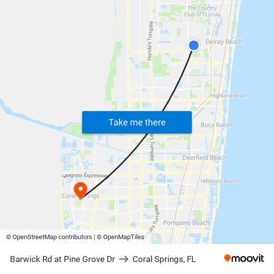 Barwick Rd at  Pine Grove Dr to Coral Springs, FL map
