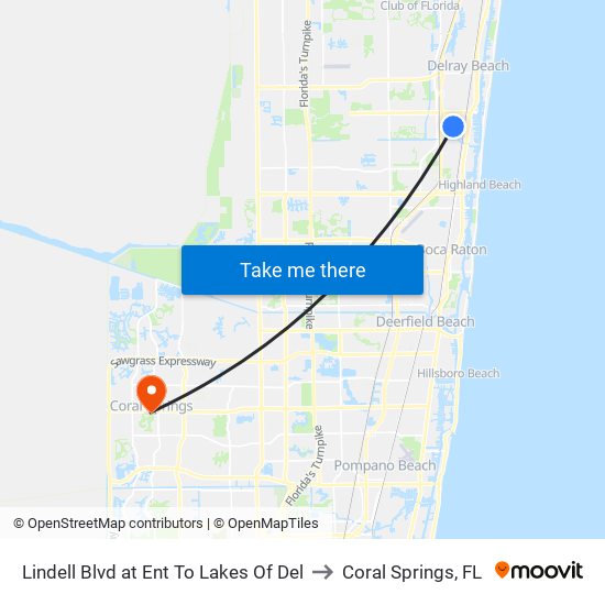 Lindell Blvd at Ent To Lakes Of Del to Coral Springs, FL map