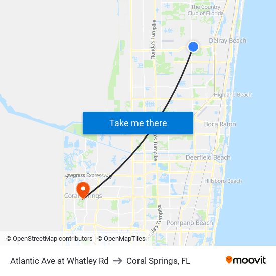 Atlantic Ave at Whatley Rd to Coral Springs, FL map