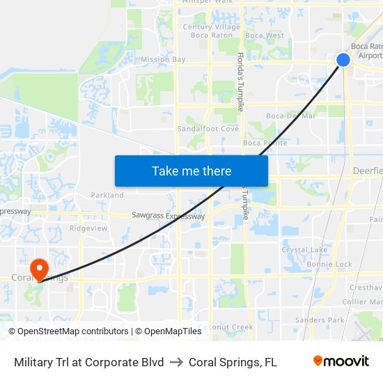 Military Trl at  Corporate Blvd to Coral Springs, FL map