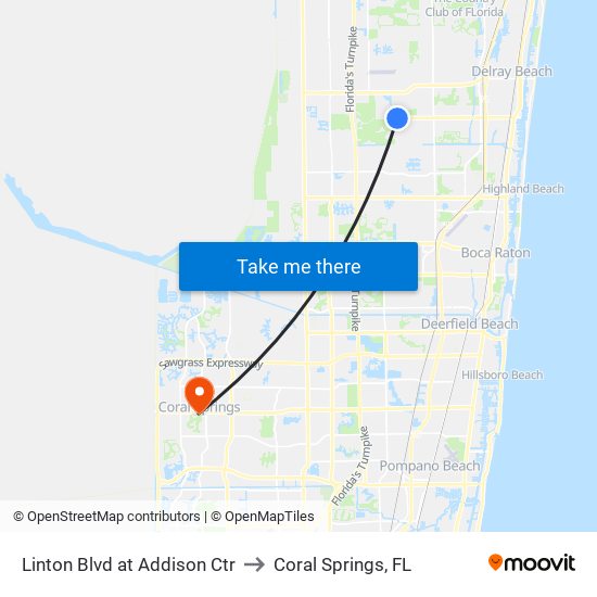 Linton Blvd at Addison Ctr to Coral Springs, FL map
