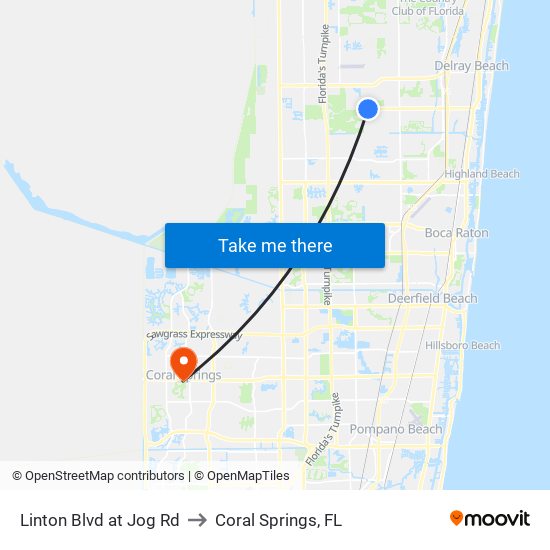 Linton Blvd at Jog Rd to Coral Springs, FL map