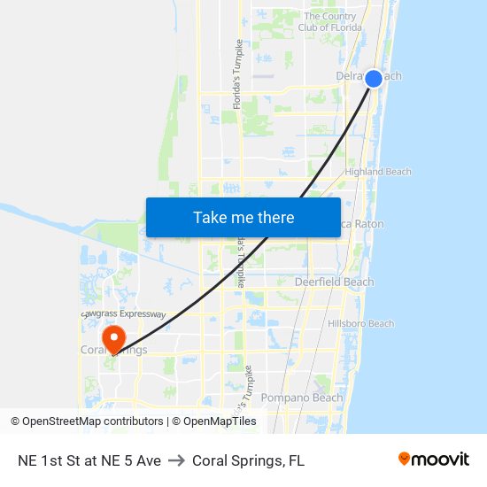 NE 1st St at NE 5 Ave to Coral Springs, FL map