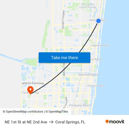 NE 1st St at NE 2nd Ave to Coral Springs, FL map