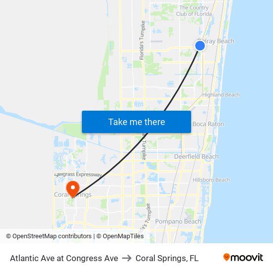 Atlantic Ave at Congress Ave to Coral Springs, FL map