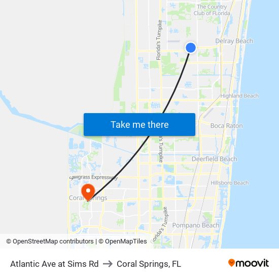 Atlantic Ave at  Sims Rd to Coral Springs, FL map