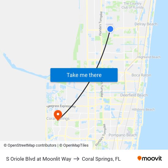 S Oriole Blvd at  Moonlit Way to Coral Springs, FL map