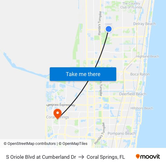 S ORIOLE BLVD at  CUMBERLAND DR to Coral Springs, FL map