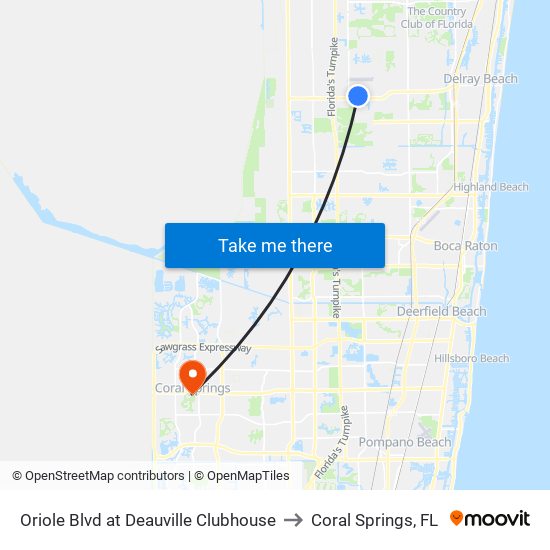 Oriole Blvd at Deauville Clubhouse to Coral Springs, FL map