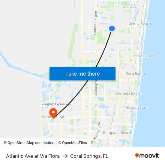 Atlantic Ave at Via Flora to Coral Springs, FL map