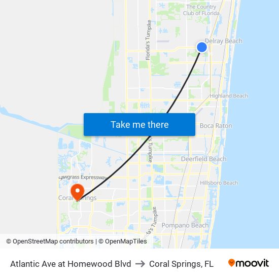 ATLANTIC AVE at HOMEWOOD BLVD to Coral Springs, FL map