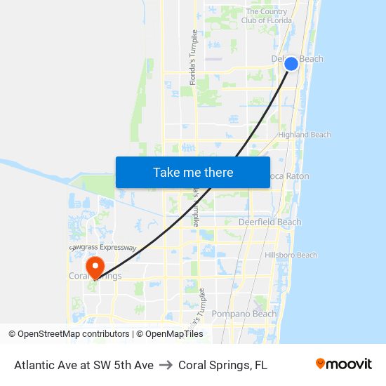 Atlantic Ave at  SW 5th Ave to Coral Springs, FL map