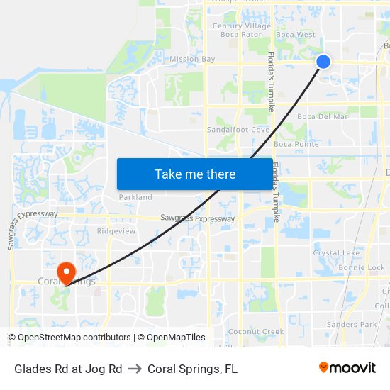 Glades Rd at Jog Rd to Coral Springs, FL map