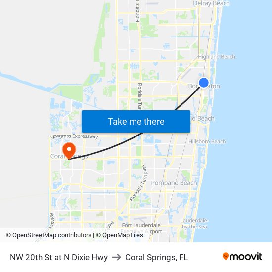 NW 20TH ST at N DIXIE HWY to Coral Springs, FL map